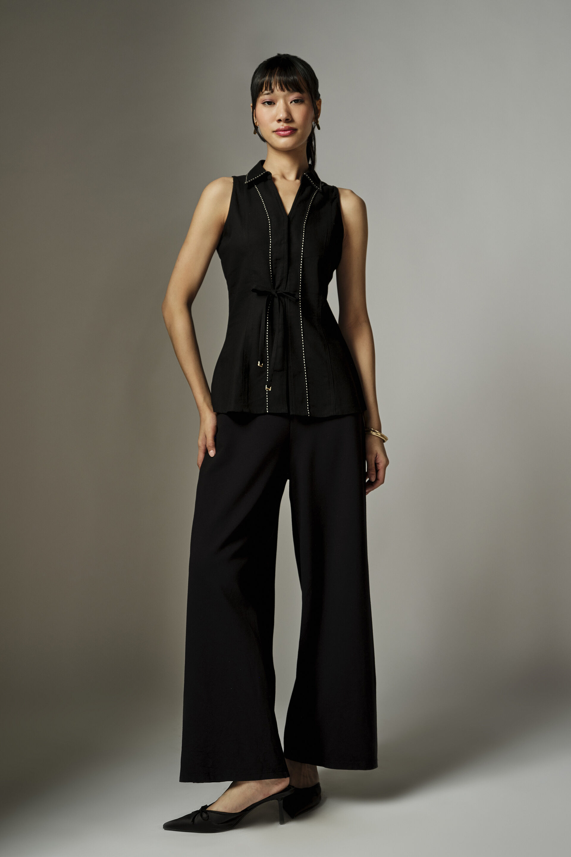 Raya Black Collared Top, Black, image 3